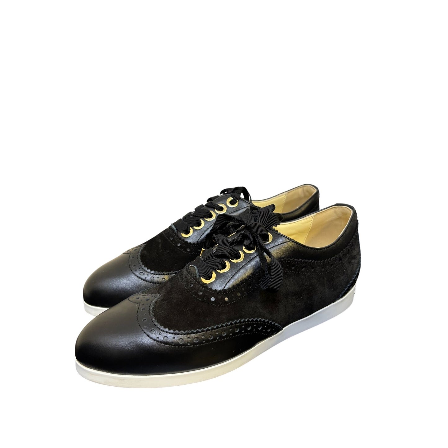 Sarah Flint Black Leather & Suede Brogue Loafers Size 8.5