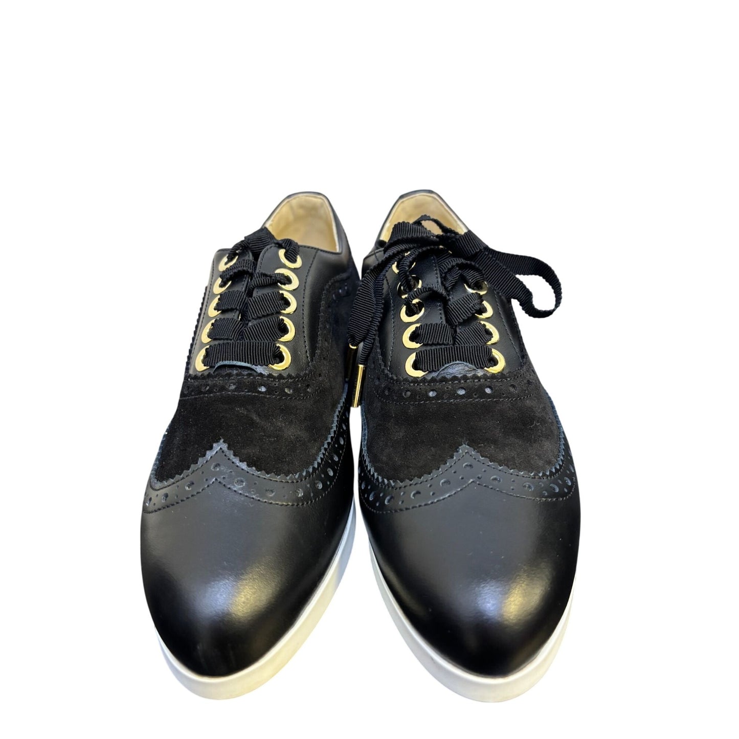 Sarah Flint Black Leather & Suede Brogue Loafers Size 8.5