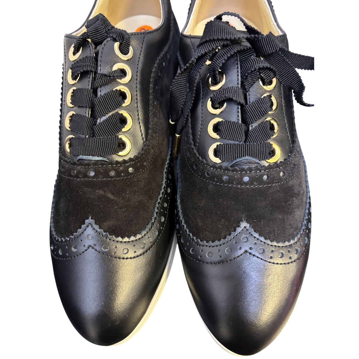 Sarah Flint Black Leather & Suede Brogue Loafers Size 8.5