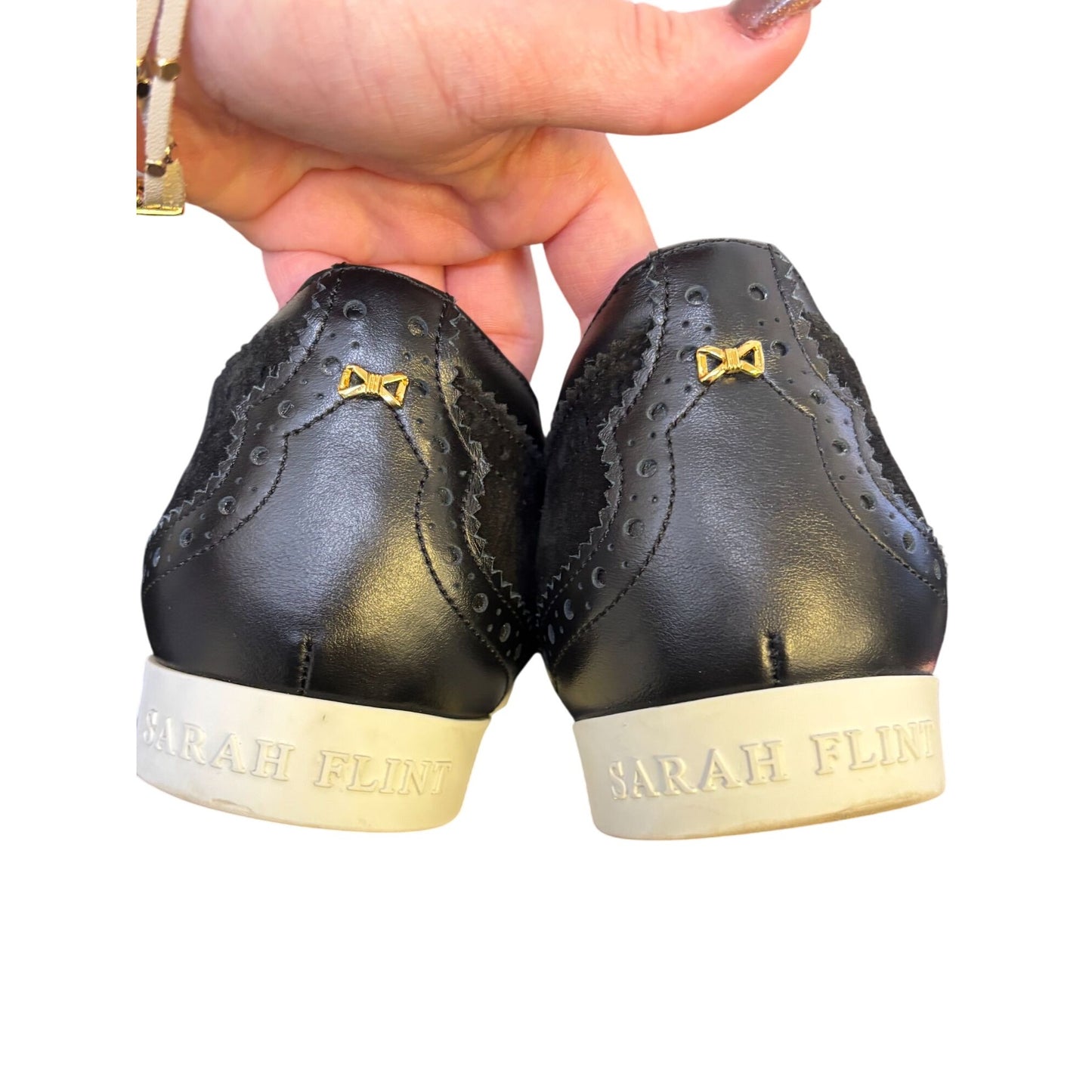 Sarah Flint Black Leather & Suede Brogue Loafers Size 8.5