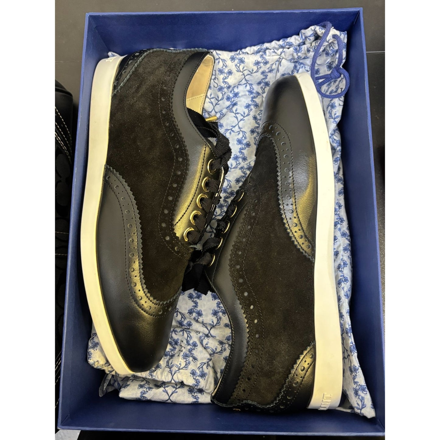 Sarah Flint Black Leather & Suede Brogue Loafers Size 8.5