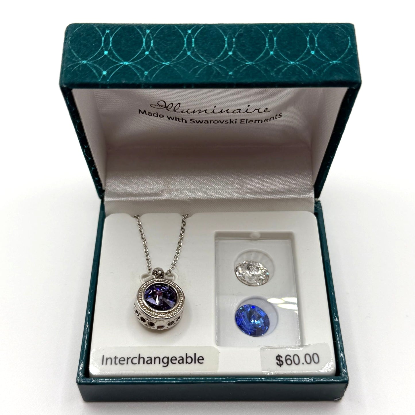 NWT Illuminaire Silver Plated Necklace With Interchangeable Swarovski Elements Pendant