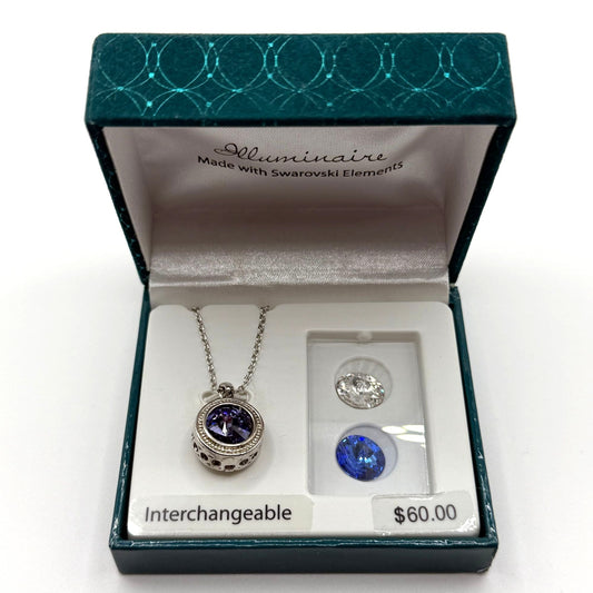 NWT Illuminaire Silver Plated Necklace With Interchangeable Swarovski Elements Pendant