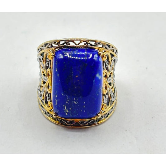 NH 925 Sterling Silver & Lapis Lazuli Filigree Ring Size 7