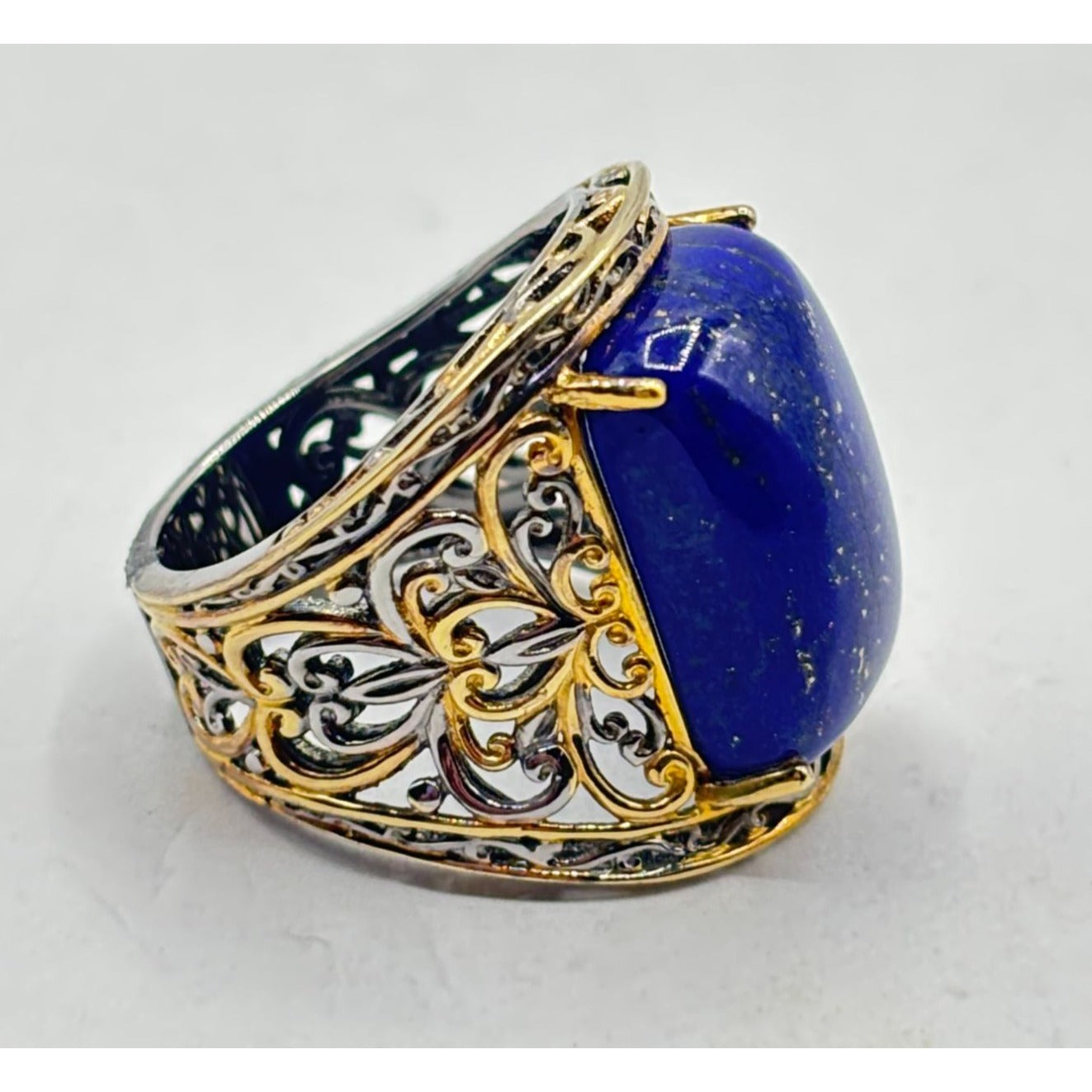 NH 925 Sterling Silver & Lapis Lazuli Filigree Ring Size 7