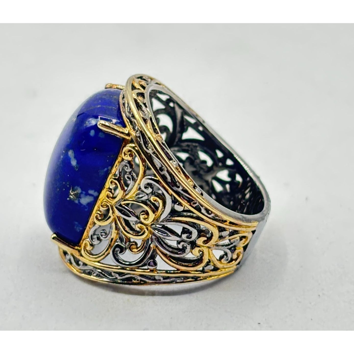 NH 925 Sterling Silver & Lapis Lazuli Filigree Ring Size 7