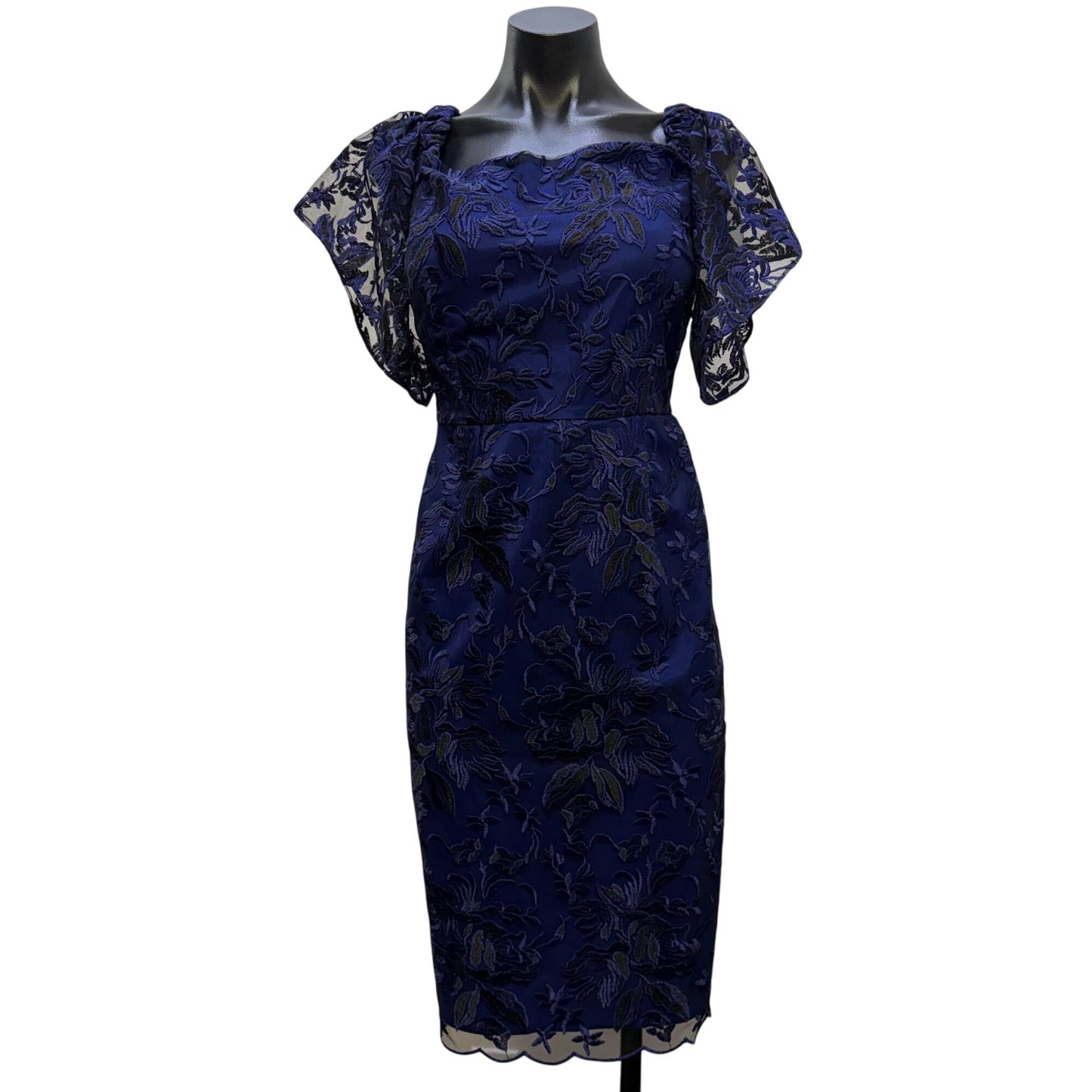 NWT Trina Turk Blue & Black Floral Lace Sheath Dress Size 8