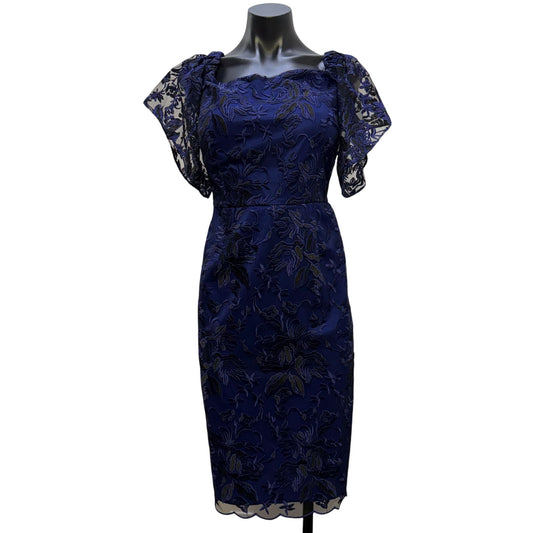 NWT Trina Turk Blue & Black Floral Lace Sheath Dress Size 8