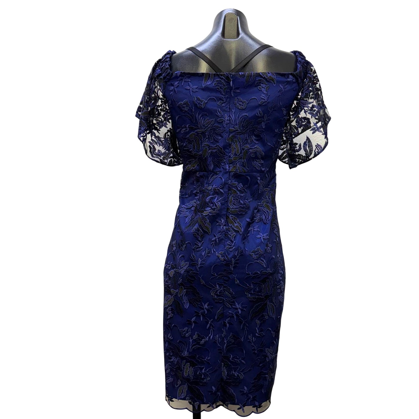 NWT Trina Turk Blue & Black Floral Lace Sheath Dress Size 8