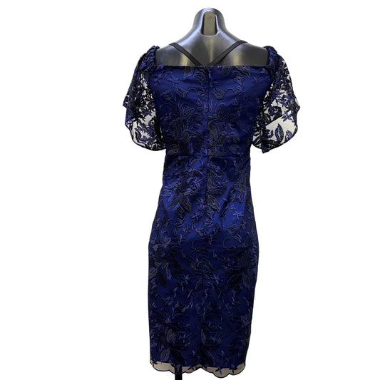 NWT Trina Turk Blue & Black Floral Lace Sheath Dress Size 8