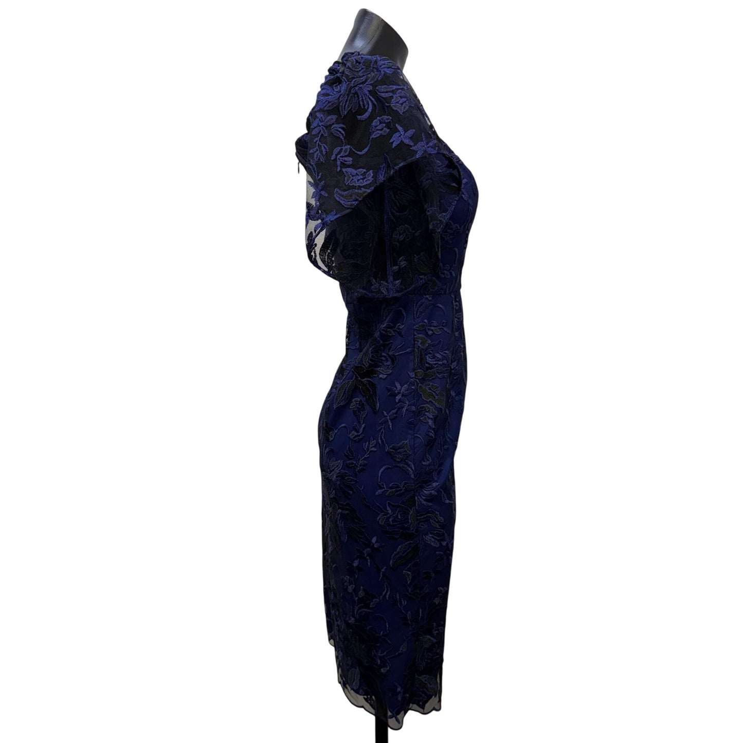 NWT Trina Turk Blue & Black Floral Lace Sheath Dress Size 8