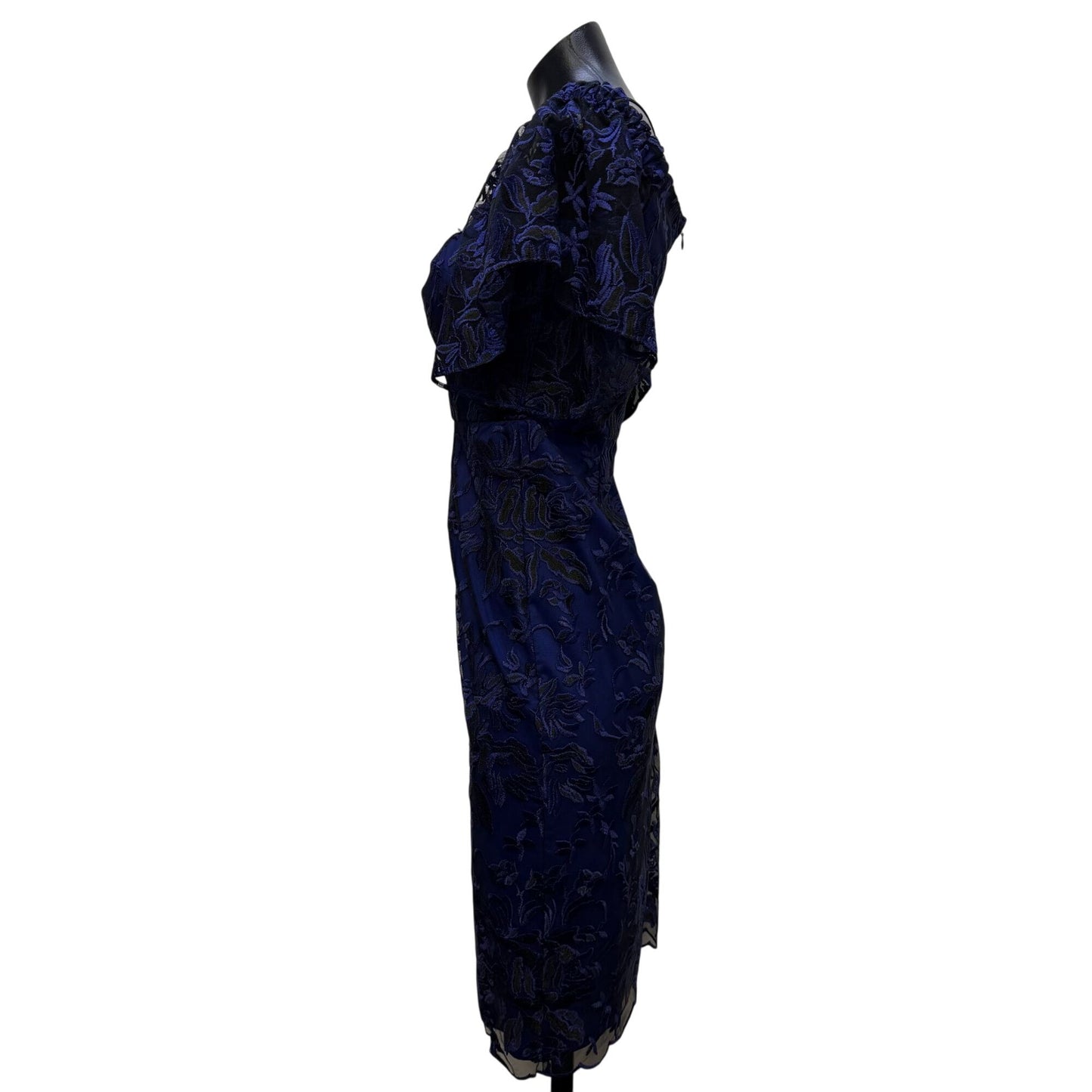 NWT Trina Turk Blue & Black Floral Lace Sheath Dress Size 8