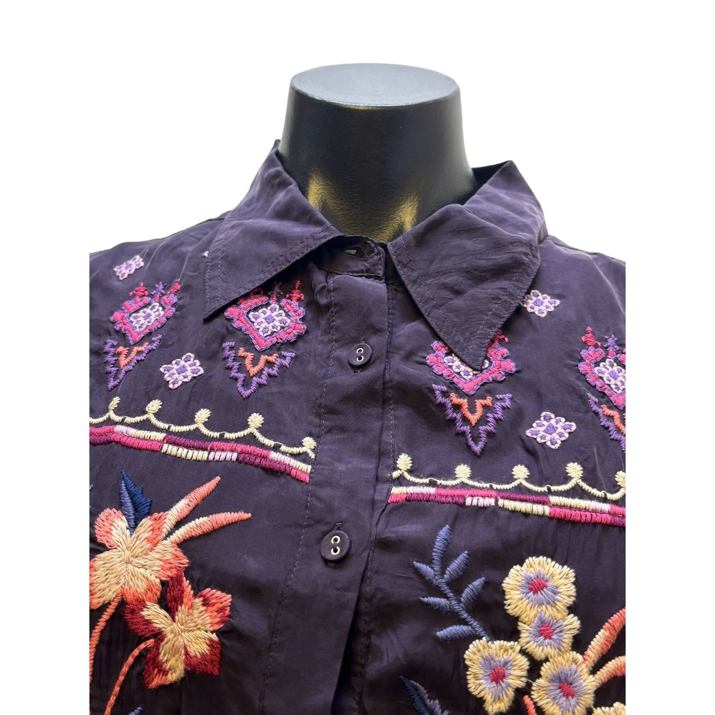 NWT Johnny Was Purple Embroidered Curacao Oversized Shirt Tunic Button Front M