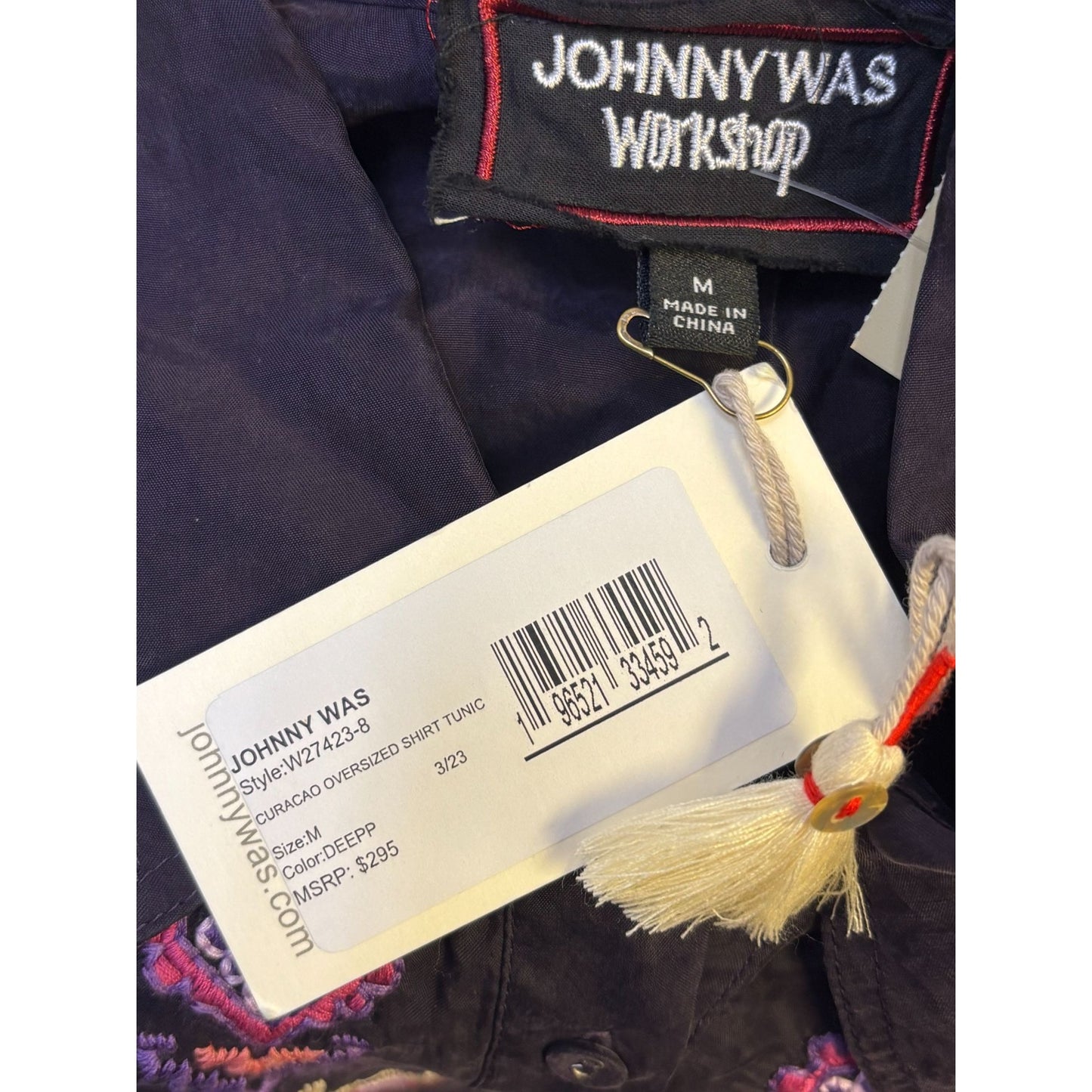 NWT Johnny Was Purple Embroidered Curacao Oversized Shirt Tunic Button Front M