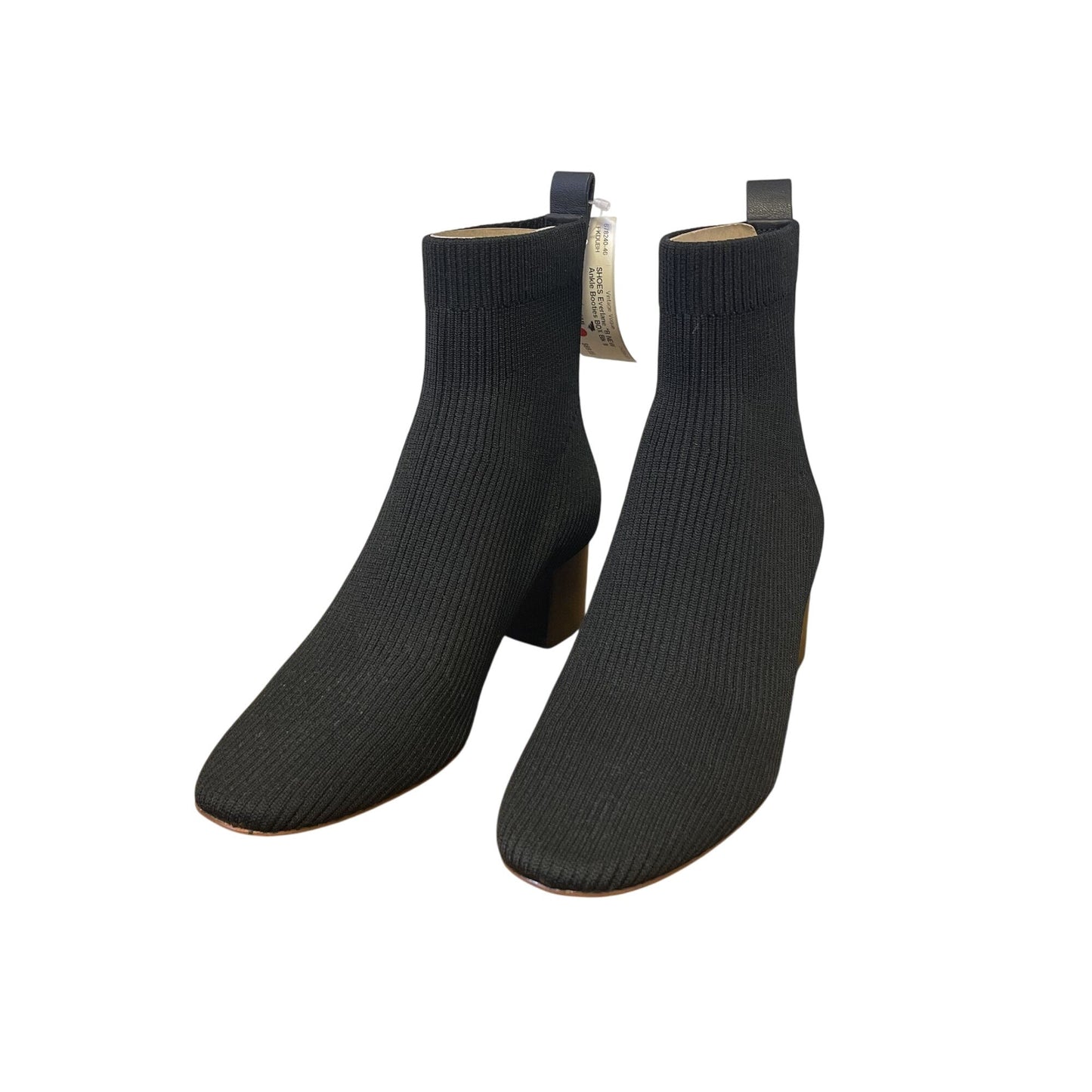 NEW Everlane Chelsea Black Ribbed Knit Ankle Boots Block Heels 9