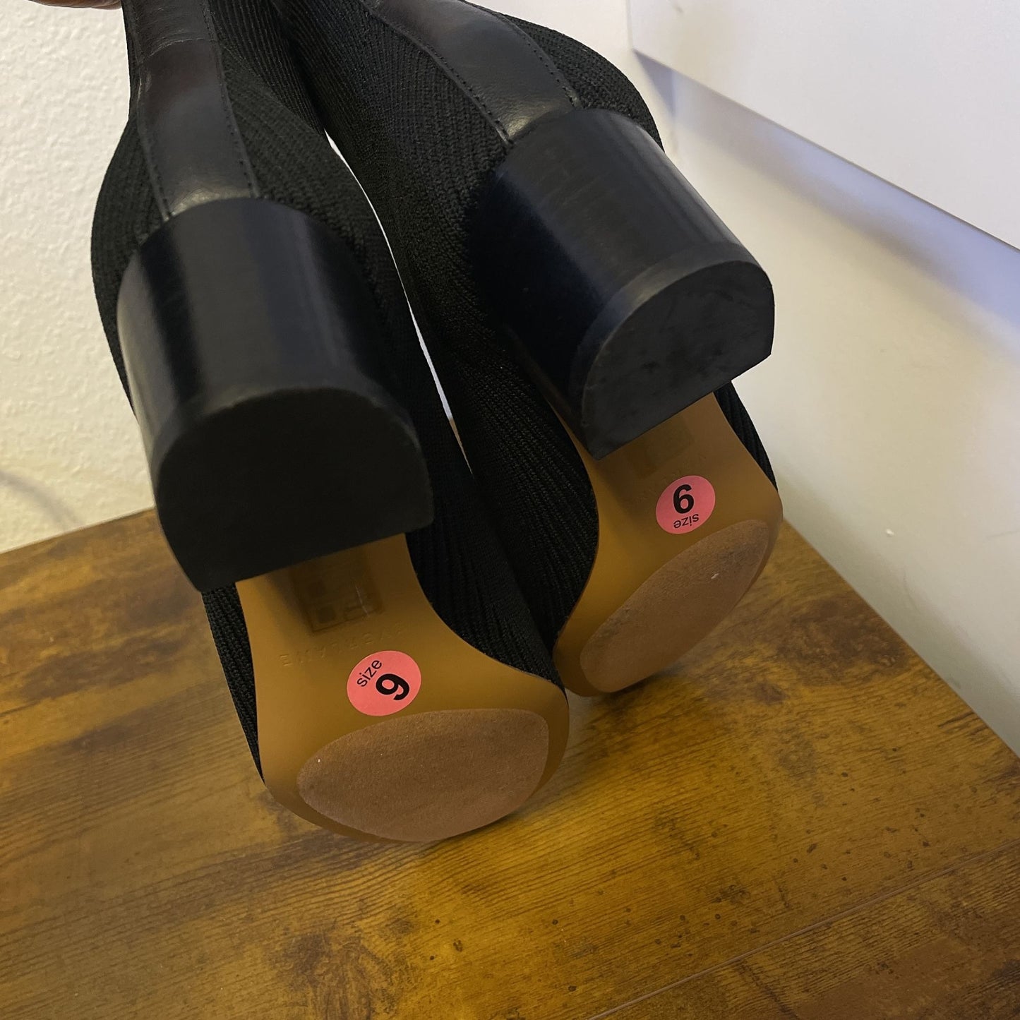 NEW Everlane Chelsea Black Ribbed Knit Ankle Boots Block Heels 9