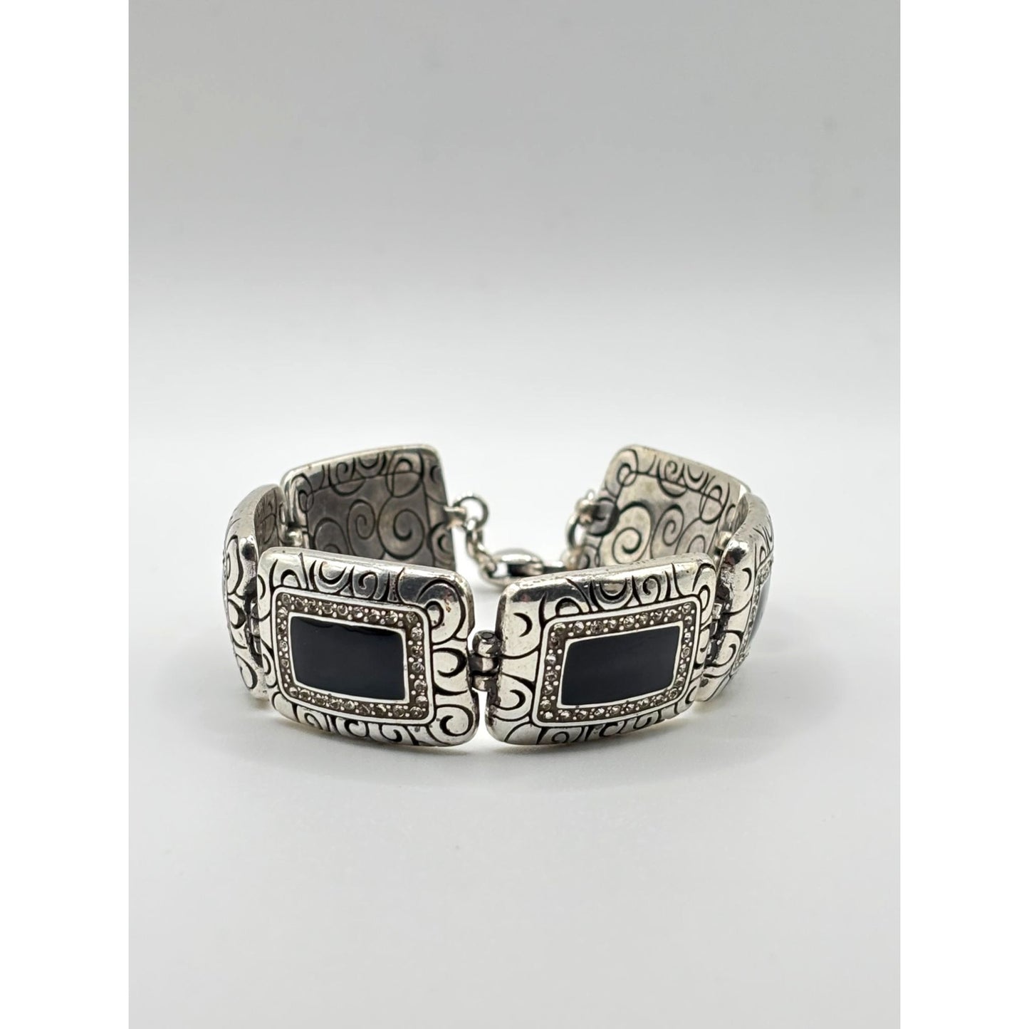 Brighton Silver-Tone Bracelet With Black Enamel Accents