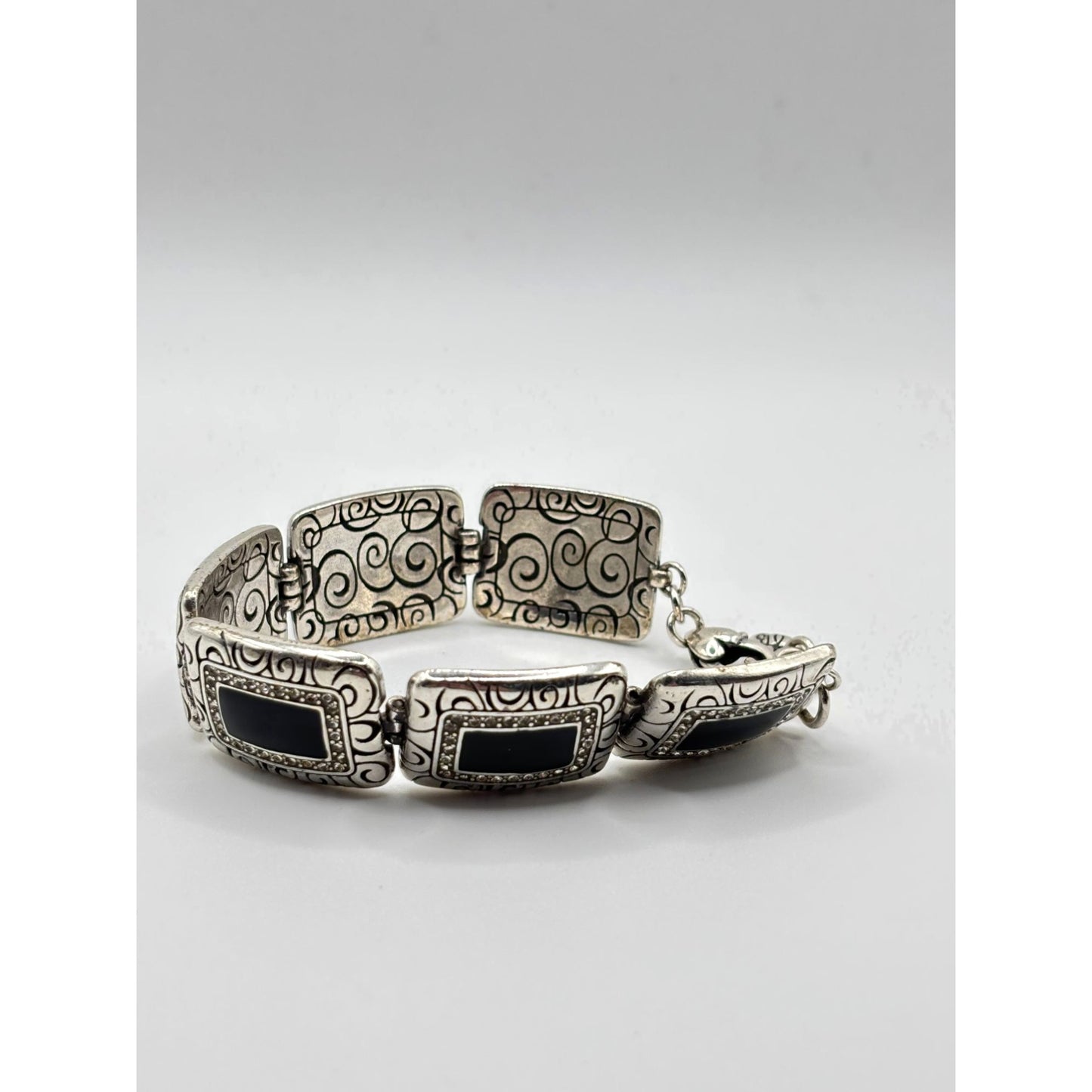 Brighton Silver-Tone Bracelet With Black Enamel Accents