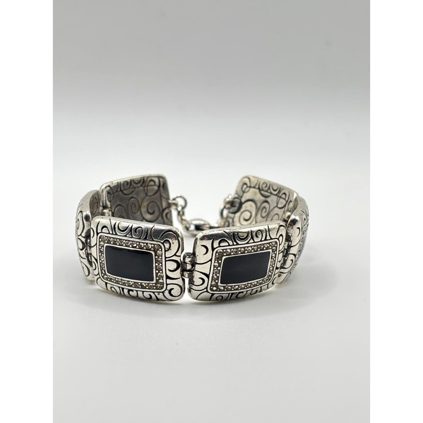 Brighton Silver-Tone Bracelet With Black Enamel Accents