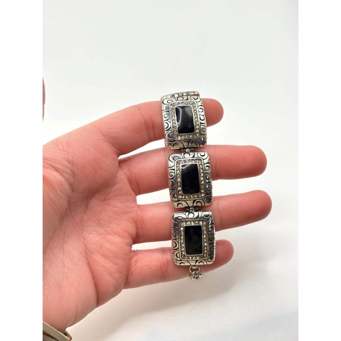Brighton Silver-Tone Bracelet With Black Enamel Accents