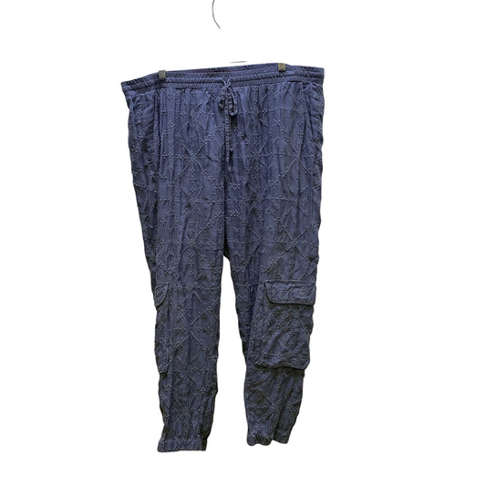 Johnny Was Blue Embroidered Cargo Pants With Elastic Waist XL