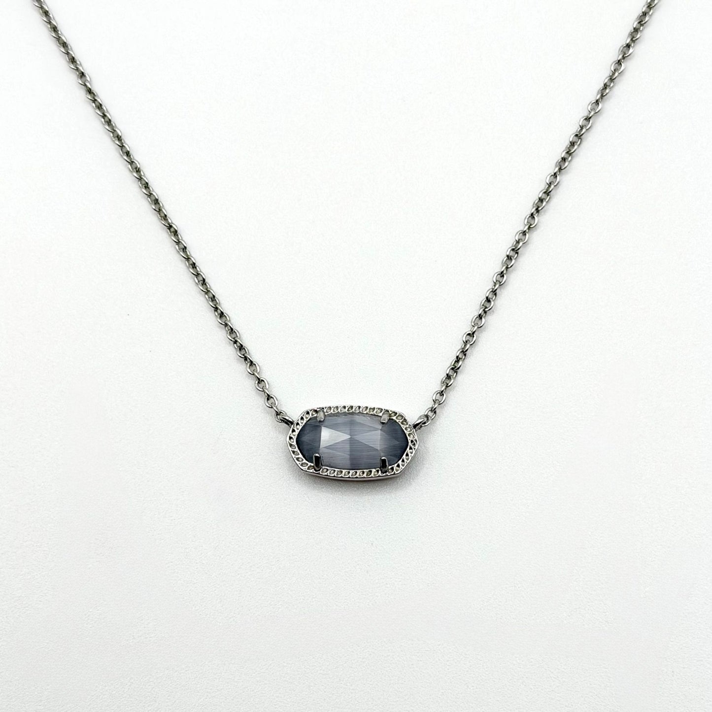Kendra Scott Vintage Elisa Necklace Slate Cat’s Eye Glass Silver Tone Pendant