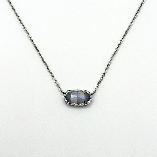 Kendra Scott Vintage Elisa Necklace Slate Cat’s Eye Glass Silver Tone Pendant