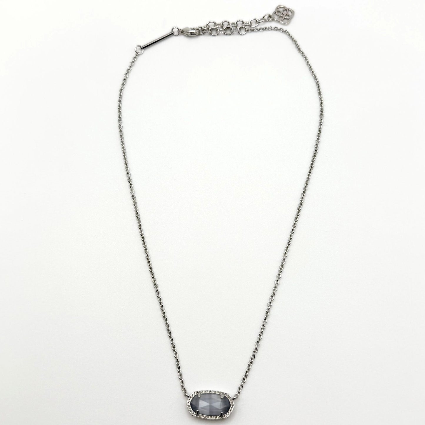 Kendra Scott Vintage Elisa Necklace Slate Cat’s Eye Glass Silver Tone Pendant