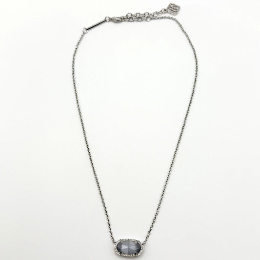 Kendra Scott Vintage Elisa Necklace Slate Cat’s Eye Glass Silver Tone Pendant