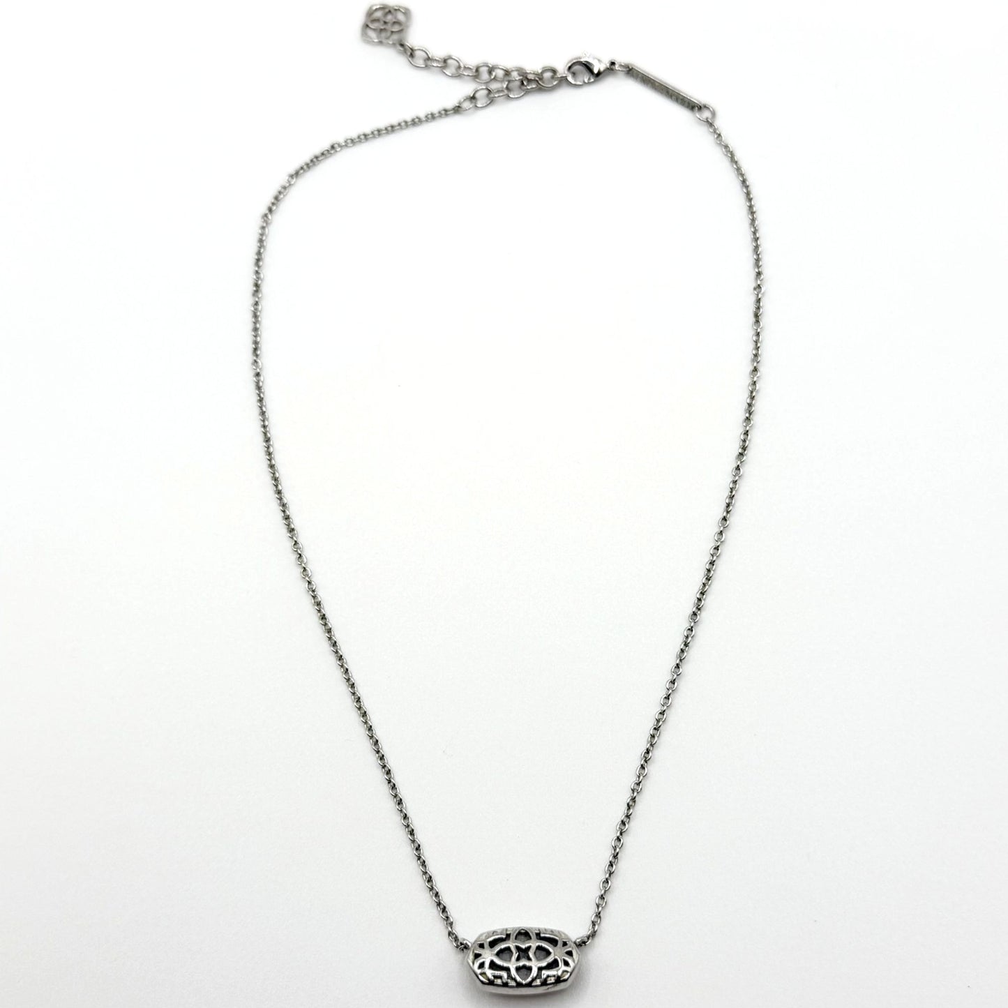 Kendra Scott Vintage Elisa Necklace Slate Cat’s Eye Glass Silver Tone Pendant