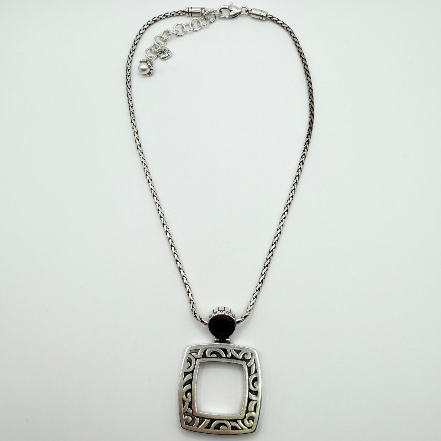 Brighton Filigree Square Silver-Tone Pearl Pendant Necklace Adjustable Chain