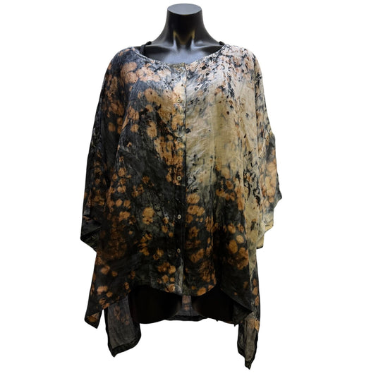 Gilda Midani Hand-Dyed Gray & Pink Button-Front Tunic Top OS