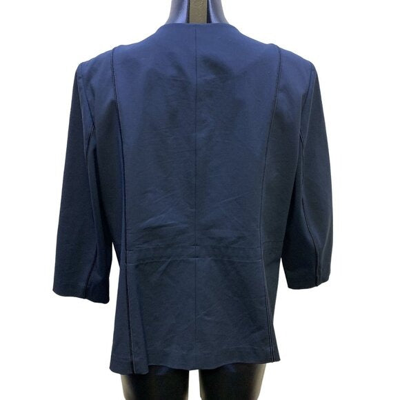 Lafayette 148 Navy Stretch Cotton Jacket Blazer Pockets Size 12