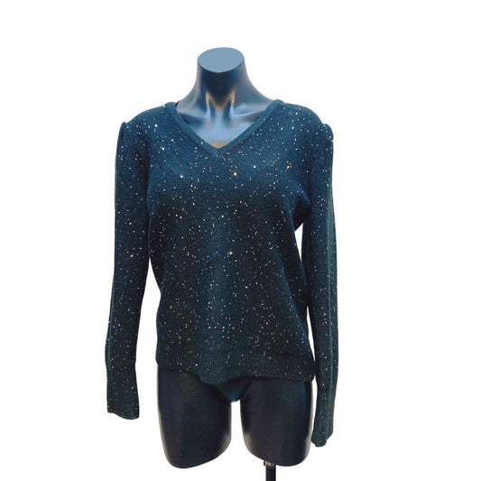 Karl Lagerfeld Black Sequin V-Neck Long Sleeve Sweater M