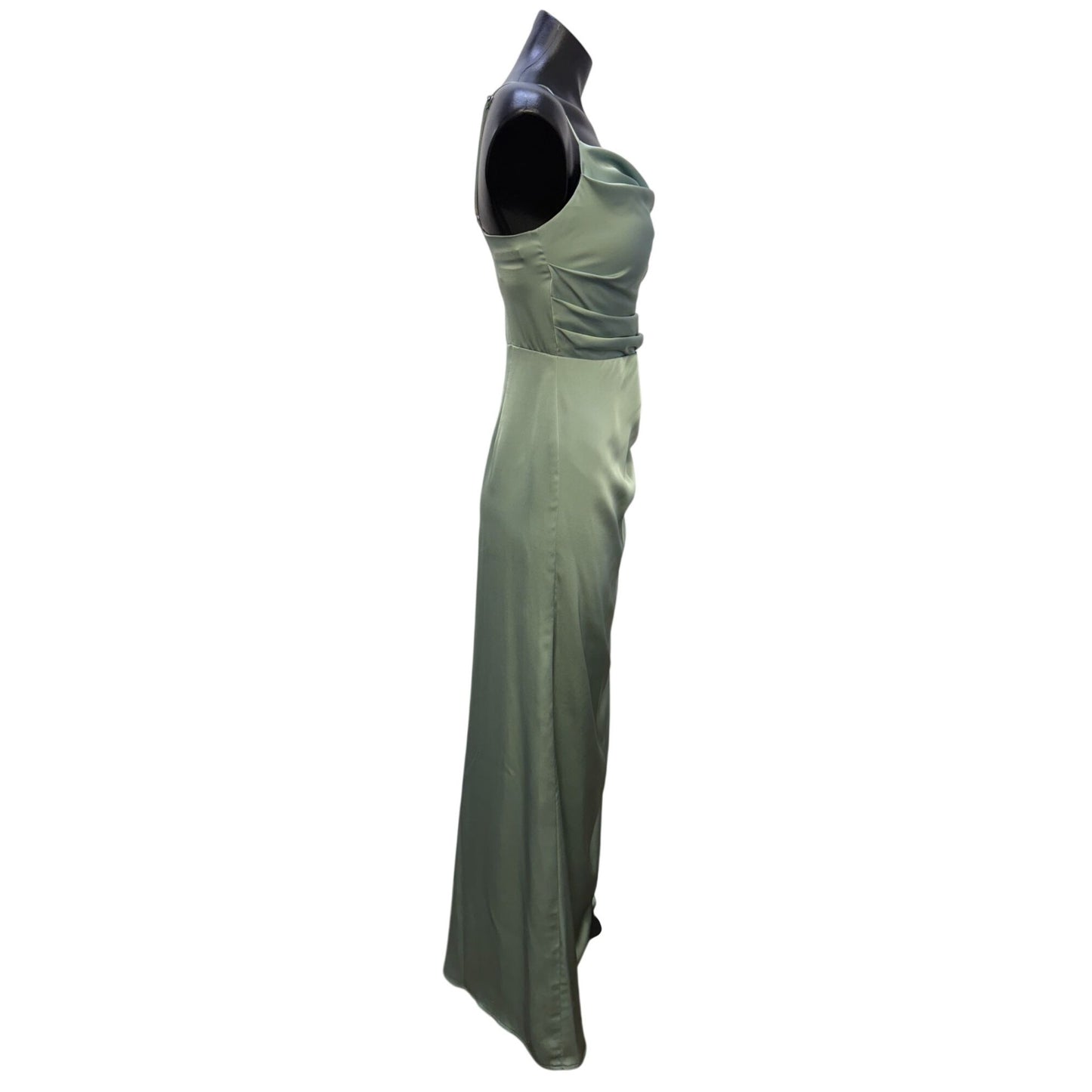 Birdy Grey Aqua Satin Cowl Neck Maxi Dress With Side Drape XS