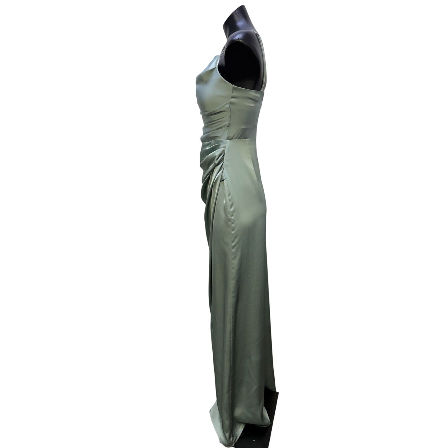 Birdy Grey Aqua Satin Cowl Neck Maxi Dress With Side Drape XS