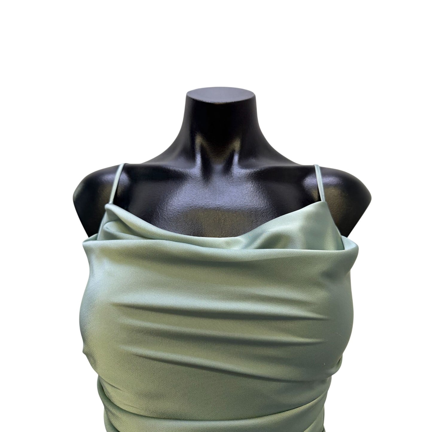 Birdy Grey Aqua Satin Cowl Neck Maxi Dress With Side Drape XS