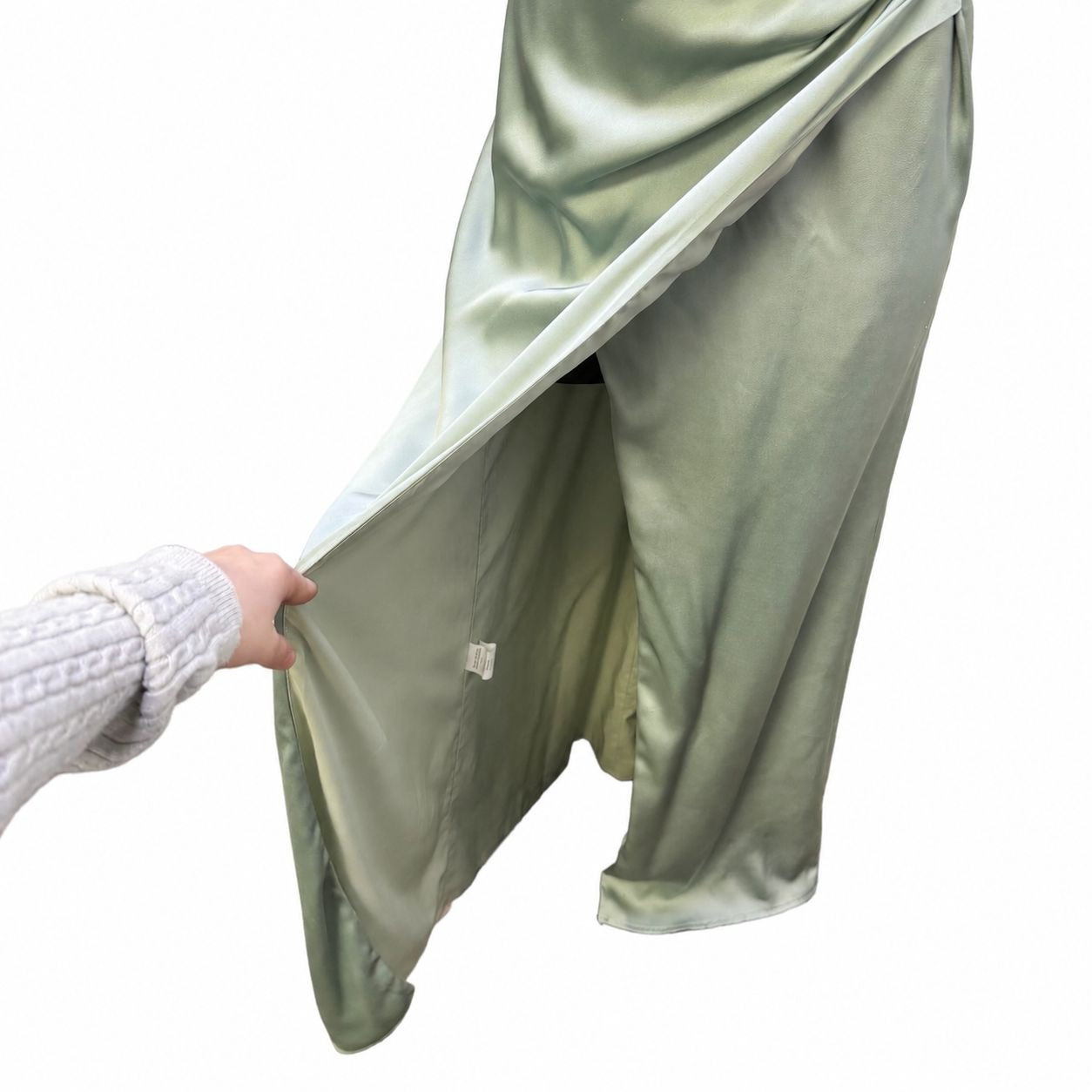 Birdy Grey Aqua Satin Cowl Neck Maxi Dress With Side Drape XS
