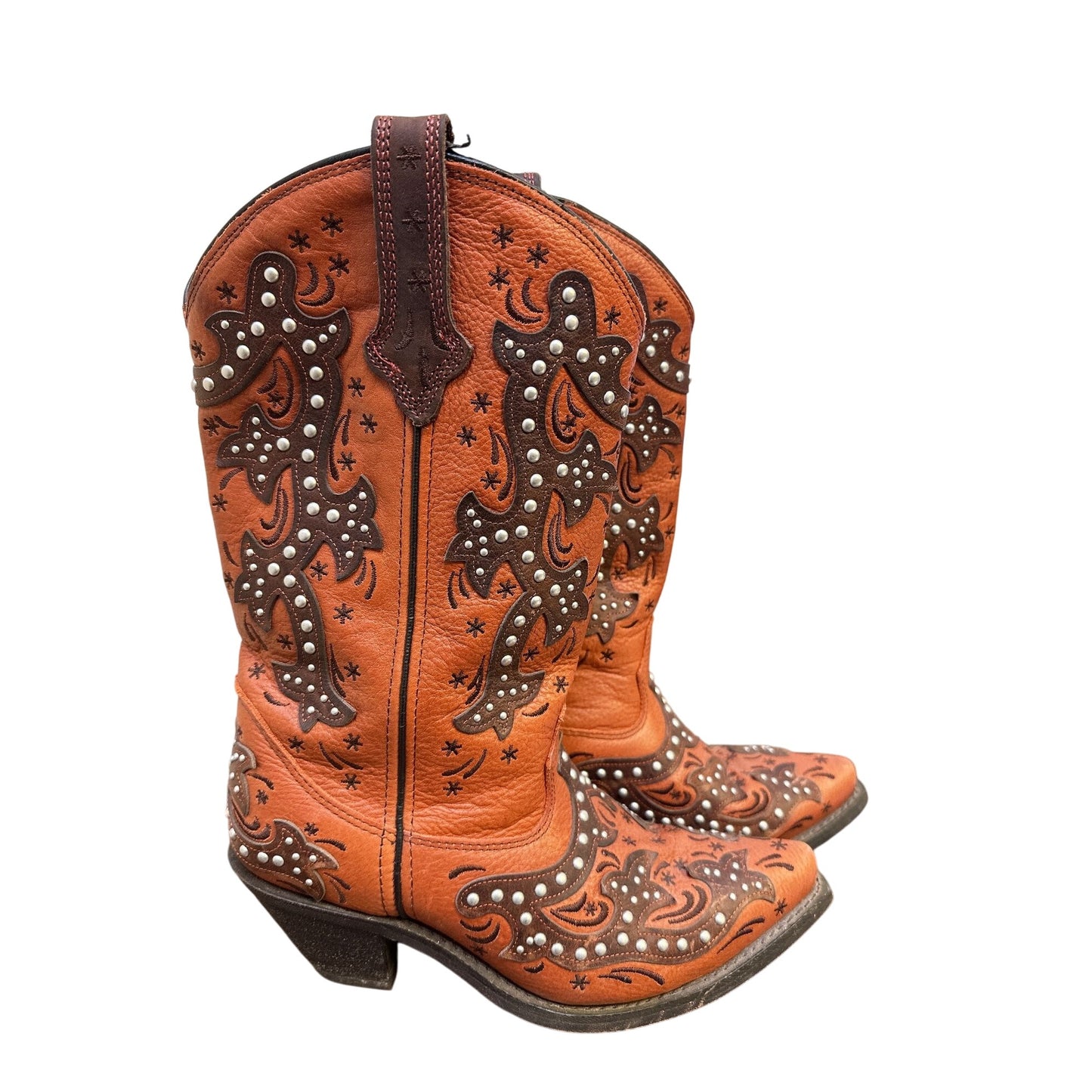 Rockin Country Western Embroidered Leather Cowboy Boots Studded Details