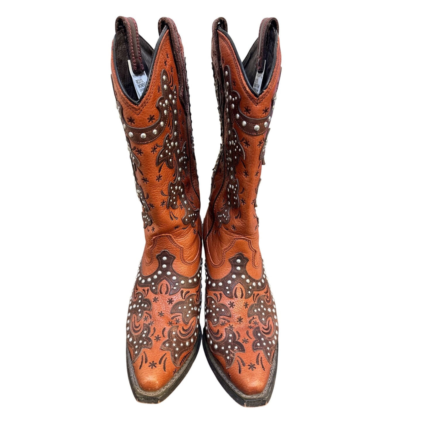 Rockin Country Western Embroidered Leather Cowboy Boots Studded Details