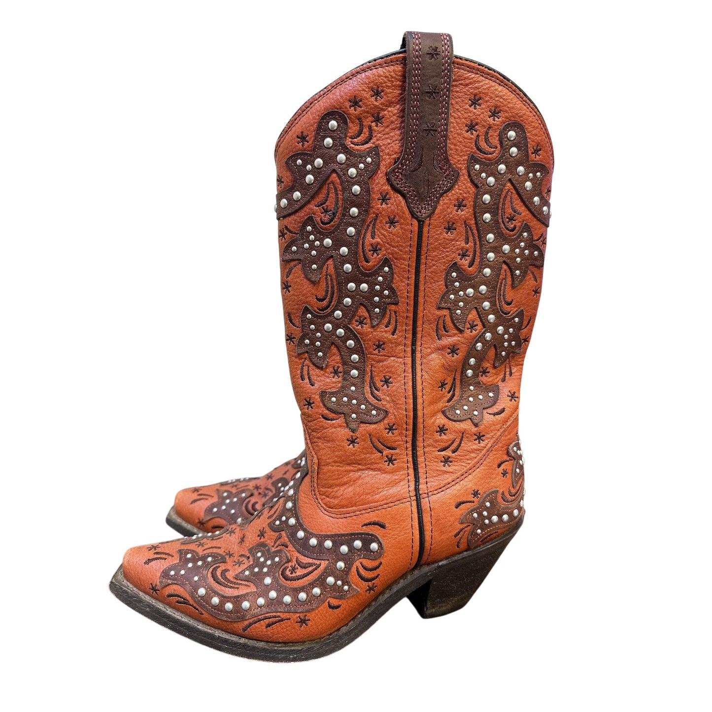 Rockin Country Western Embroidered Leather Cowboy Boots Studded Details