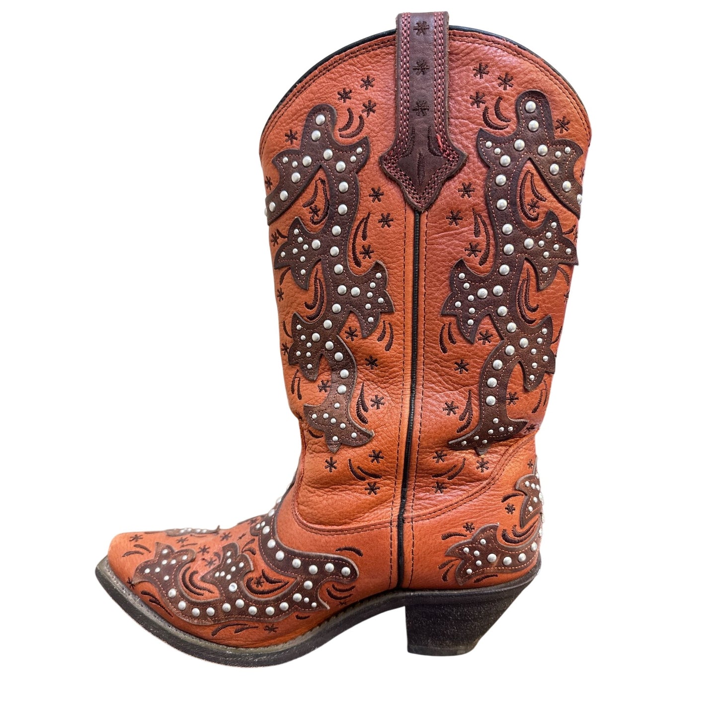 Rockin Country Western Embroidered Leather Cowboy Boots Studded Details