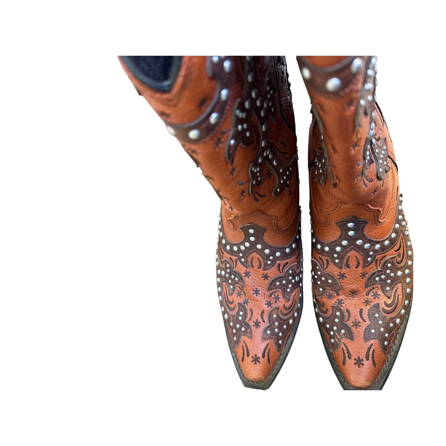 Rockin Country Western Embroidered Leather Cowboy Boots Studded Details