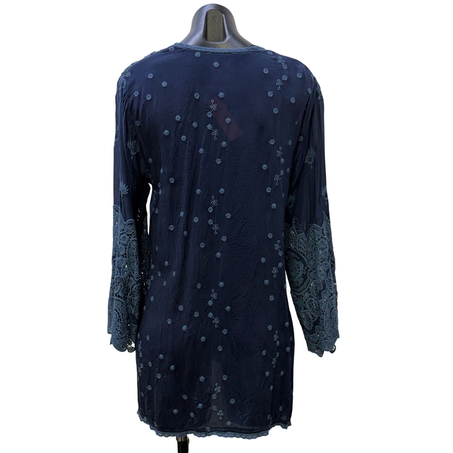 Johnny Was Blue Embroidered Tunic Blouse M