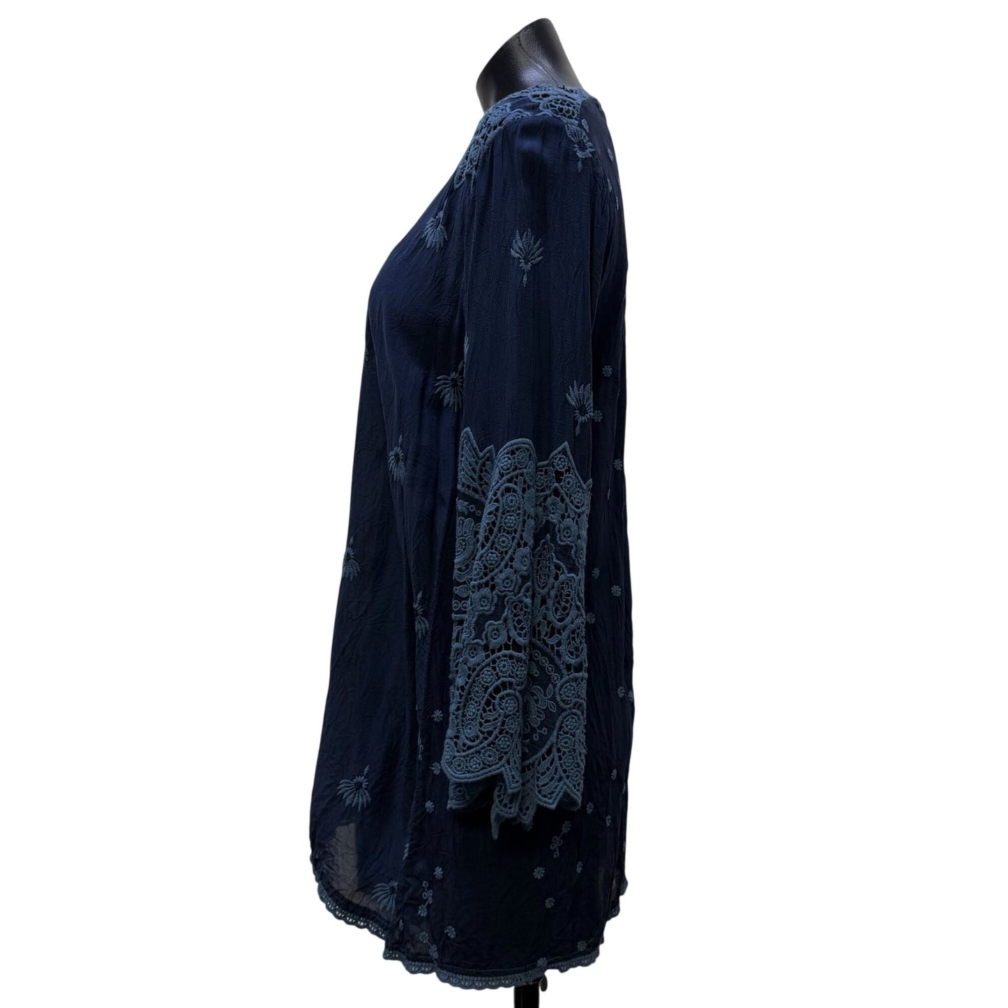 Johnny Was Blue Embroidered Tunic Blouse M