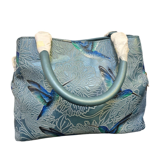 Anuschka Blue Hand-Painted Leather Shoulder Bag Bird Sky