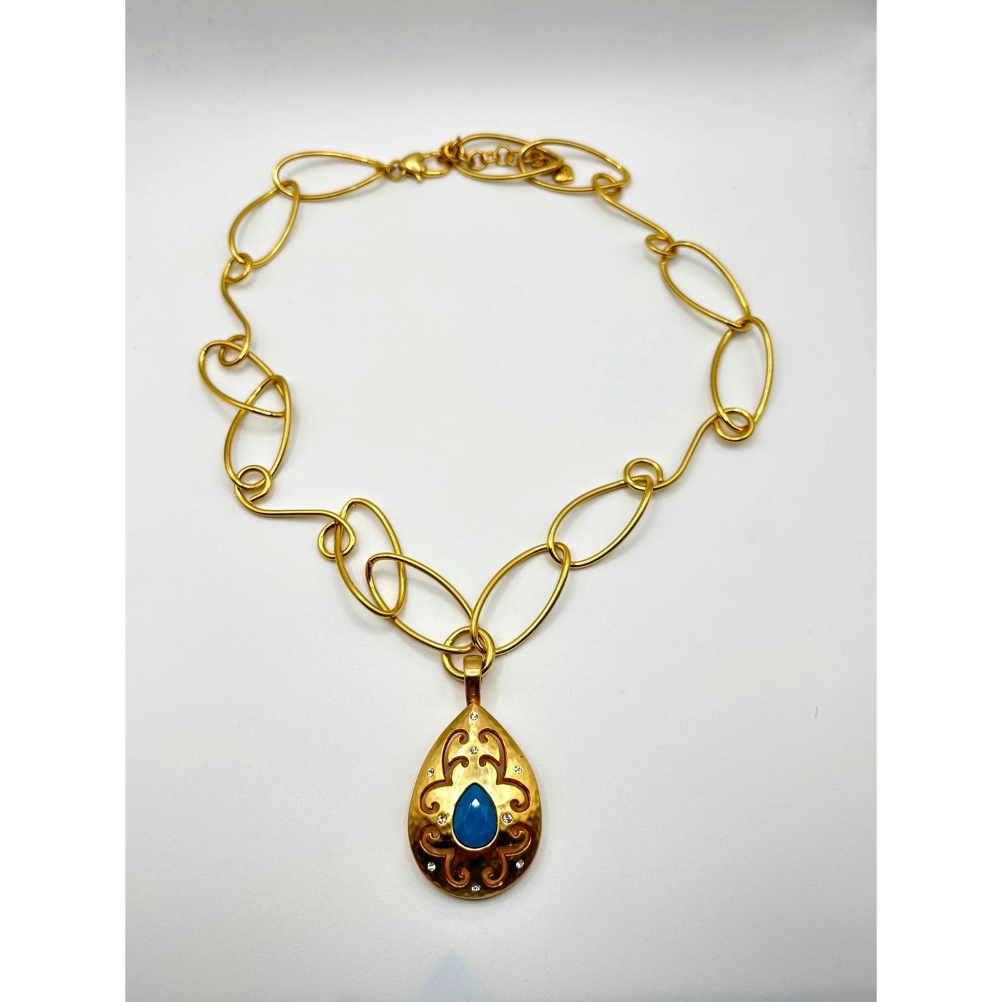 Brighton Versailles Jupiter Necklace With Gold-Tone Chain & Blue Teardrop Pendant