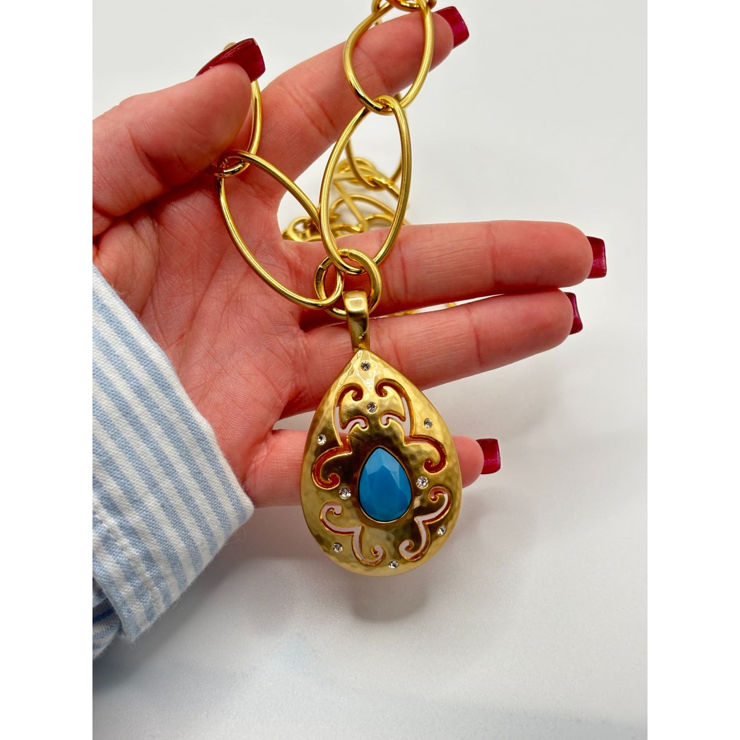 Brighton Versailles Jupiter Necklace With Gold-Tone Chain & Blue Teardrop Pendant