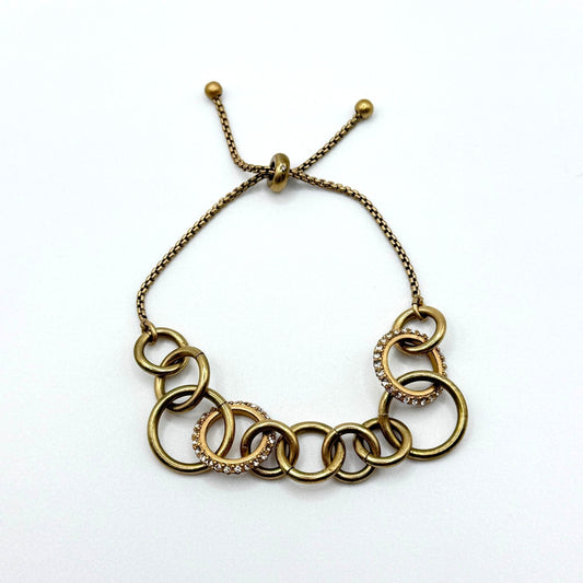 Gold-Tone Adjustable Chain Link Bracelet With Rhinestone Accents