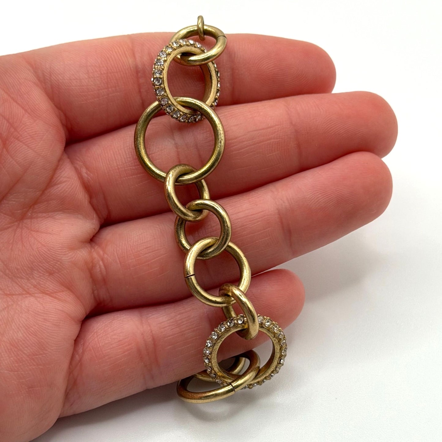 Gold-Tone Adjustable Chain Link Bracelet With Rhinestone Accents